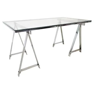 Mid Century Modern Dining Table / Desk in Chrome & Glass