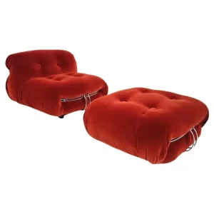 Orange "Soriana" Lounge Chair and Ottoman by Aftra & Tobia Scarpa for Cassina