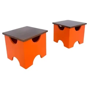 Pair of Mid Century Modern Orange "Dado" Stools by Ettore Sottsass