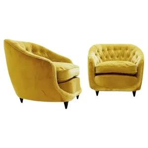 Pair of Italian Yellow Velvet Armchairs by Gio Ponti