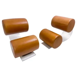 Pair of Cognac Leather Lounge Chairs by Marzio Cecchi