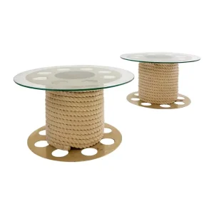 Pair of Vintage "Paco Rabanne" Rope & Glass Side Tables