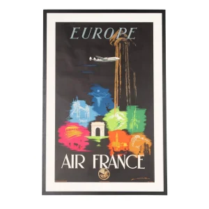 Vintage Framed Air France Europe Poster