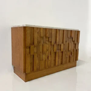 Contemporary Brutalist Sideboard, Ash and Travertine, Italy