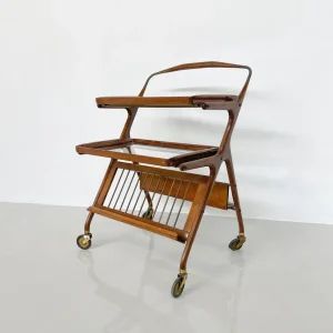 Mid-Century Modern Walnut and Brass Trolley by Cesare Lacca for Cassina, 1950s