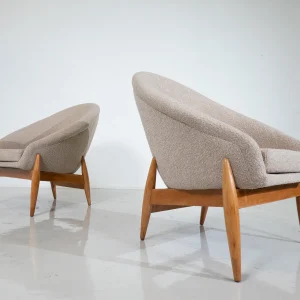 Pair of Mid-Century Modern Beige Fabric Armchairs by Julia Gaubek - Hungary 1950s