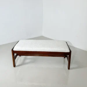 Mid-Century Modern Bench, Wood and White Boucle Fabric, Italy, 1960s