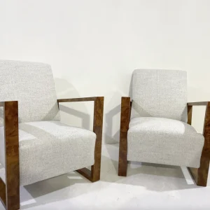 Pair of Art Deco Armchairs ,Fabric and Walnut, New Upholstery