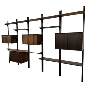 Mid-Century Suspended Wooden Wall Unit by Poul Cadovius, Denmark, 1960s