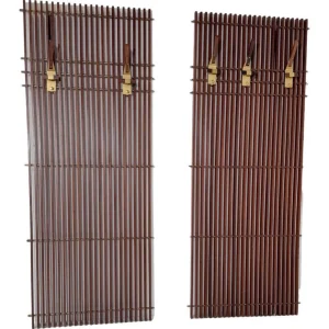 Mid-Century Modulable Slatted Wood and Brass Coat Rack, Italy 1950s
