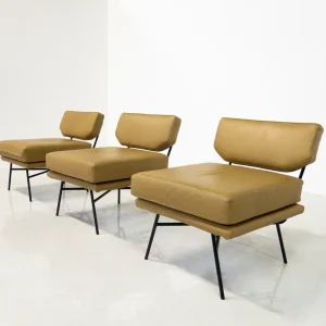 Mid-Century Modern 'Elettra' Set of 3 Armchairs by Stdio BBPR for Arflex, Leather and Iron, 1950s