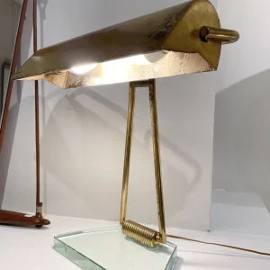 Mid-Century Modern Glass & Brass Table Lamp