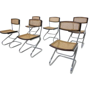 Mid-Century Modern Set of 6 Italian Cane Chairs, 1960s
