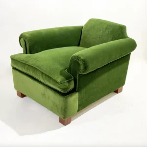 Green Velvet Club Armchair, 1940s