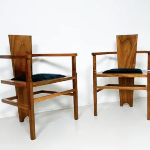 Pair of Walnut Armchairs, 1940s