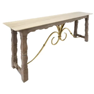 Large Wood and Travertine Console, 1940s