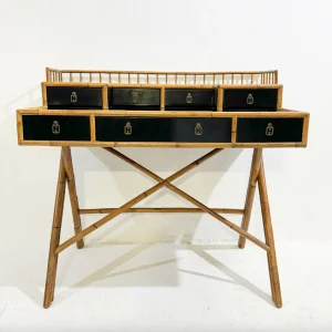 Mid-Century Desk Bamboo and Black Lacquer by E. Murio, 1960s