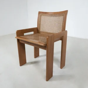 Mid-Century Set of 6 Wooden Chairs, Oak and Cane,1970s, Italy