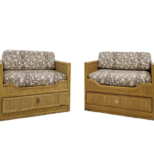 Mid-Century Modern Pair of Bamboo and Rattan Armchairs with Drawers - Italy 1960s