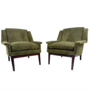 Mid-Century Modern Pair of Italian Armchairs, Green Velvet, 1960s