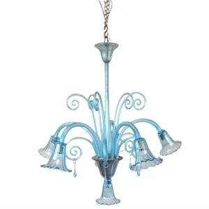 Murano Blue Glass Chandelier - 5 Arms Of Light, 1940s