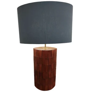 Mid-Century Modern Brown Leather Table Lamp