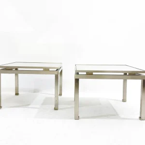 Mid-Century Modern Pair of Side Tables, Metal and Glass, Italy, 1970s