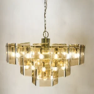 Chandelier With Large Smoked Glass Plates, 1970s