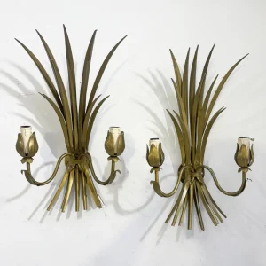 Pair of Wall Lights in Gold Iron