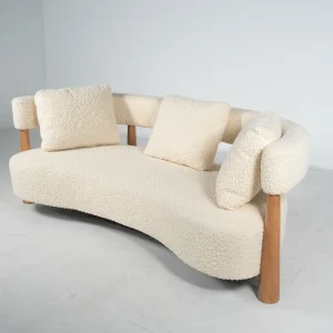 Contemporary Curved Sofa, White Upholstery, Italy