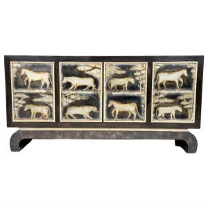 Art Deco Sideboard, Lacquered Figures, Lam Lee Group, 1990s