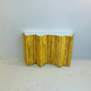 Rattan  and Glass Consol Table