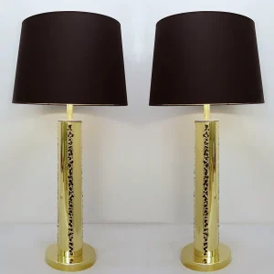 Pair of Italian Brutalist Style Lamps in Brass