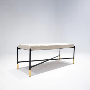 Contemporary Italian Bench in Metal and White Boucle