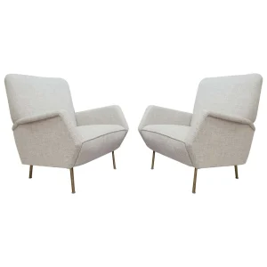 Pair of Rare Gio Ponti "Model 803" Armchairs with Brass Feet