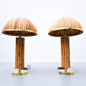 Pair of Contemporary Italian Brass and Bamboo Table Lamps