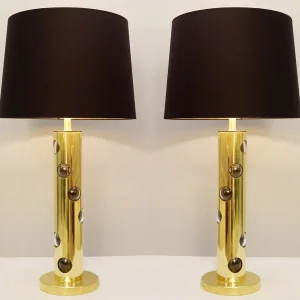 Pair of Contemporary Italian Lamps in Brass and Glass