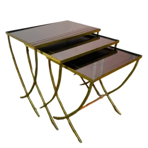 Mid Century Nest of Brass & Glass Side Tables by Maison Baguès