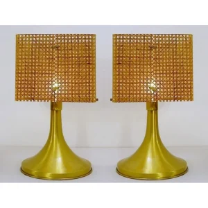 Pair of Woven Cane and Plexiglass Tables Lamps
