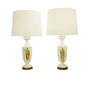 Pair of Mid Century White Glass Table Lamps