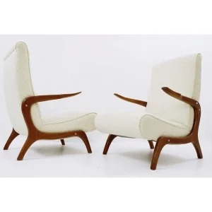 Pair of Contemporary Armchairs in White Boucle