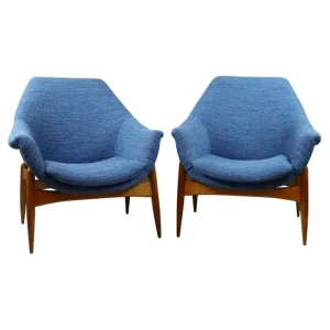 Pair of Blue Mid Century Armchairs by Julia Gaubek