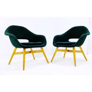 Pair of Green Mid Century Armchairs by Miroslav Navratil