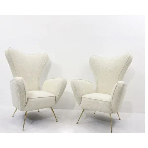 Pair of Italian Mid Century High Back Armchairs