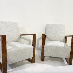 Pair of Art Deco Armchairs ,Fabric and Walnut, New Upholstery