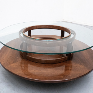 Gianfranco Frattini Round Coffee Table, Teak and Glass, 1950s