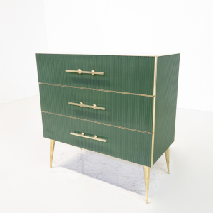 Contemporary Modern Green Chest of Drawers, Glass and Brass