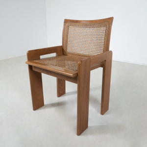 Mid-Century Set of 6 Wooden Chairs, Oak and Cane,1970s, Italy