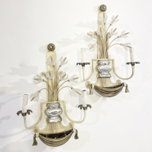 Pair of Silver Wrought Iron And Glass Wall Lights by Banci, Italy, 1940s