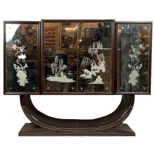 Art Deco Bar, Italy, 1940s - Wood and Engraved Glass